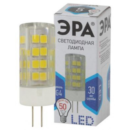 Лампочка сетодиодная ЭРА STD LED JC-5W-220V-CER-840-G4 5Вт керамика капсула нейтр. бел.