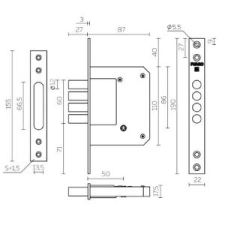 Замок врезной крестообразный X200-4MF/PB (200-4MF/PB) латунь 5key (FUARO) Замок врезной крестообразный X200-4MF/PB (200-4MF/PB) латунь 5key (FUARO)