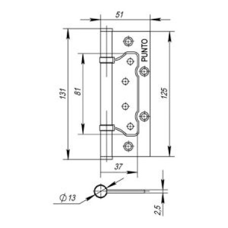 Петля универсальная без врезки IN5200W CP (200-2B 125x2,5) хром (PUNTO)