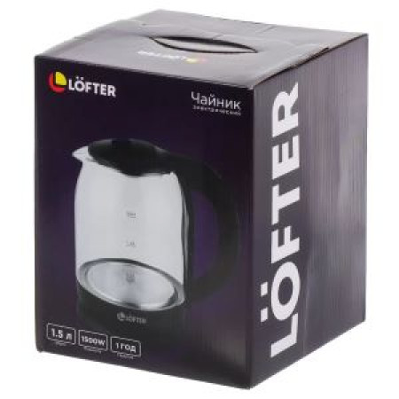Чайник электрический Lofter, черный, 1.5 л, с подсветкой, 1500 Вт, стекло Чайник электрический Lofter, черный, 1.5 л, с подсветкой, 1500 Вт, стекло