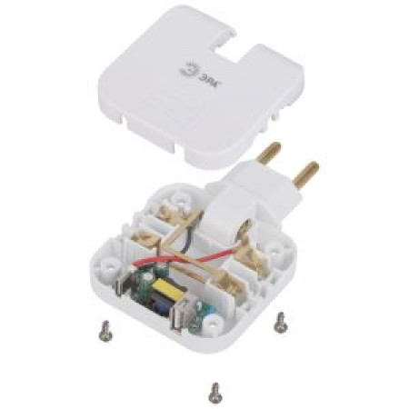 Разветвитель электрический ЭРА SPF-2-FL-USBC поворотный на 2 розетки + 2USB A+C 10А белый
