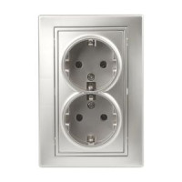 Розетка Intro Plano 1-205-03 с заземлением двойная 2X2P+E Schuko, 16А-250В, IP20, СУ, алюминий