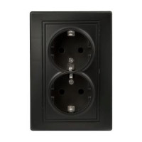 Розетка Intro Plano 1-205-05 с заземлением двойная 2X2P+E Schuko, 16А-250В, IP20, СУ, антрацит