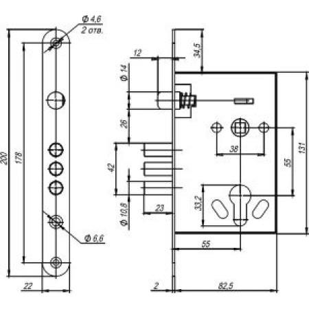 Корпус врезного замка с ручками на планке KIT А5-3155/3 W/B (AJAX)