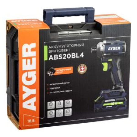 Аккумуляторный бесщеточный винтоверт AYGER ABS20BL4 Аккумуляторный бесщеточный винтоверт AYGER ABS20BL4