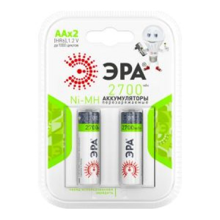 Аккумуляторная батарея ЭРА, NiMH элемент питания, HR6-2BL, 2700mAh Аккумуляторная батарея ЭРА, NiMH элемент питания, HR6-2BL, 2700mAh