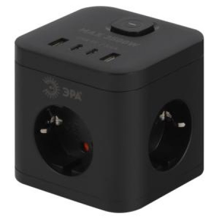 Удлинитель электрический ЭРА CUBE-3es-1,5m-4USB-B куб с заземл. с выкл. 3 роз.+4xUSBA+C 1,5м 16А черн.