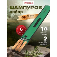 Шампур лезвие плоское, 6 шт  CB2222, 600х10х2 мм, нерж. сталь, рукоятка дерево, Гурман, в чехле
