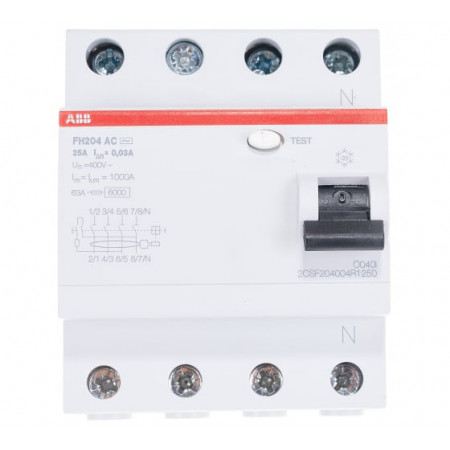 УЗО ABB 4п 30mA FH204AC 25A УЗО ABB 4п 30mA FH204AC 25A