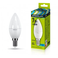 Электрическая светодиодная лампа Ergolux LED-C35-7W-E14-6K Свеча 7Вт E14 6500K 172-265В