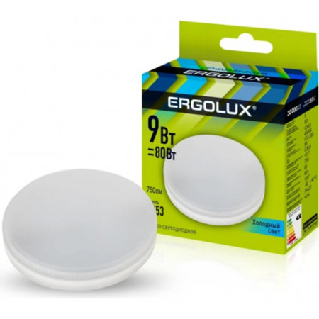 Светодиодная лампа Ergolux LED-GX53-9W-GX53-6K 9Вт, GX53, 6500К 180-240В Светодиодная лампа Ergolux LED-GX53-9W-GX53-6K 9Вт, GX53, 6500К 180-240В