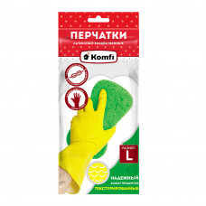 Перчатки хозяйственные латексные Komfi желтые L