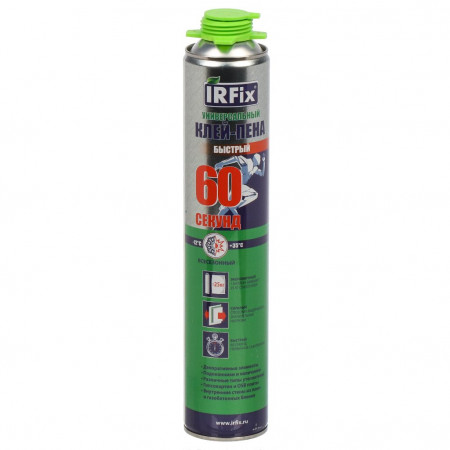Клей-пена Irfix, 60 секунд, 800 мл, однокомпонентная, универсальный Клей-пена Irfix, 60 секунд, 800 мл, однокомпонентная, универсальный