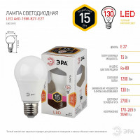 Лампочка светодиодная ЭРА STD LED A60-15W-827-E27 E27 / Е27 15 Вт груша теплый белый свет