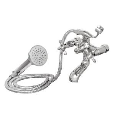 Смеситель латунь Д80-330314, двухвент. для ванны,лейка, шланг, латун.кран-букса, плоск.гус.15см