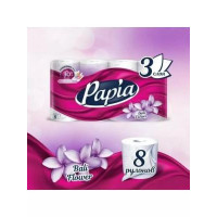 Туалетная бумага Papia, Балийский цветок, 3 слоя, 8 шт, 18.8 м, с втулкой