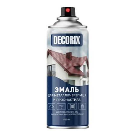 Эмаль для металлочерепицы и профнастила DECORIX RAL3005 винно-красный 520 мл Эмаль для металлочерепицы и профнастила DECORIX RAL3005 винно-красный 520 мл